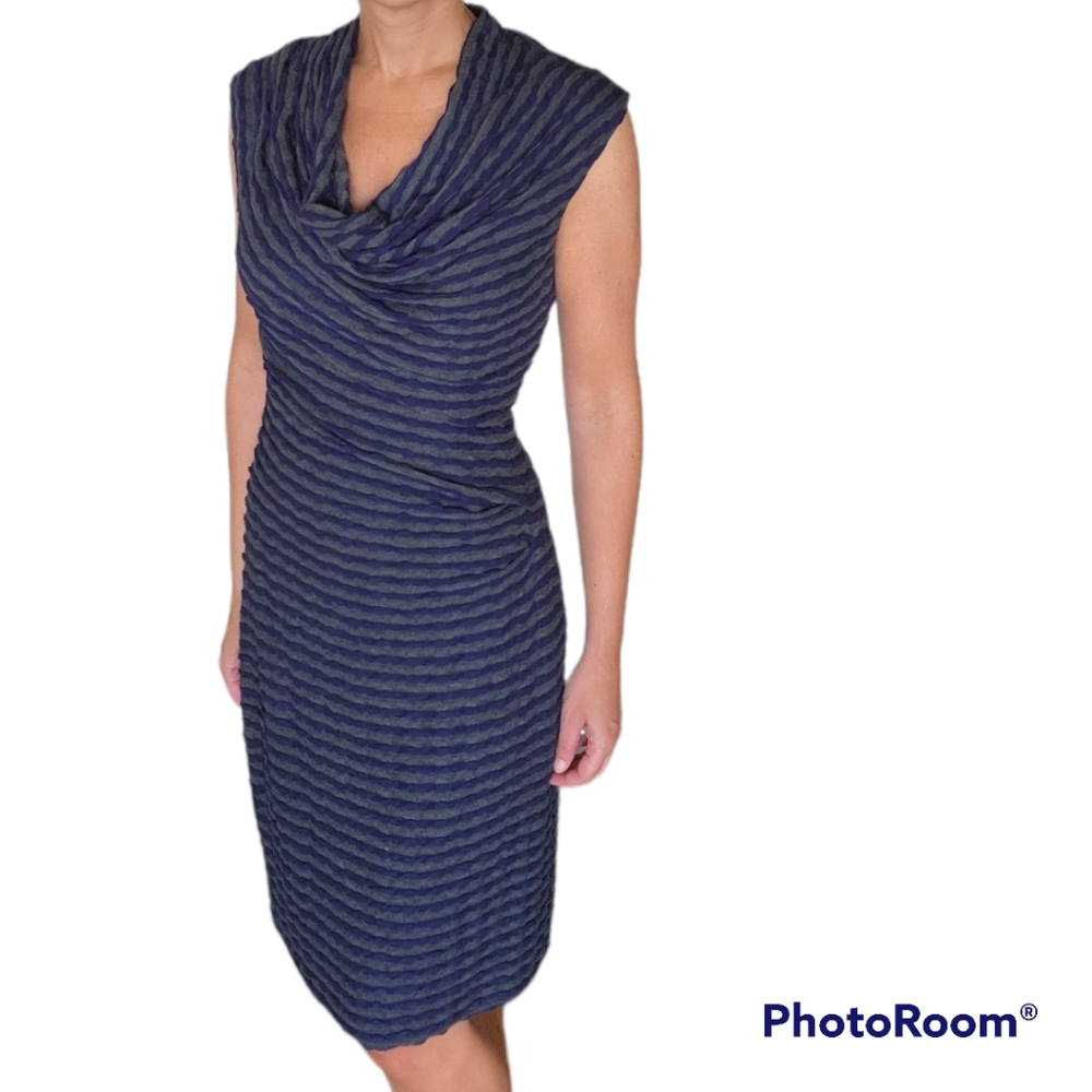 MAX STUDIO - Textured Pencil Midi Dress blue & grey - L